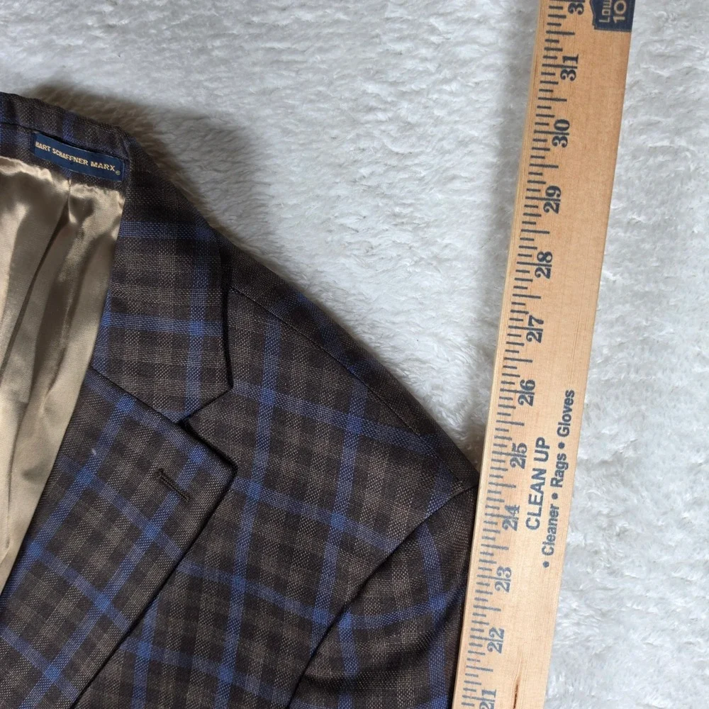 Hart Schaffner Marx Sport Coat Mens 38S Brown Blue Wool Plaid L/S Button up